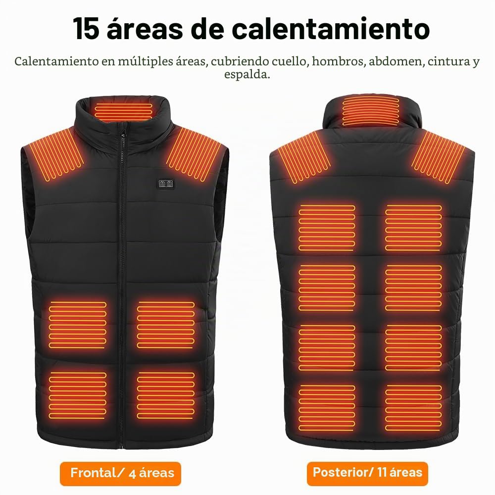 Rescien Chaleco calefactable con 15 zonas de calentamiento, 3 niveles de temperatura, compatible con 5V/7,4V, chaleco calefactor eléctrico USB