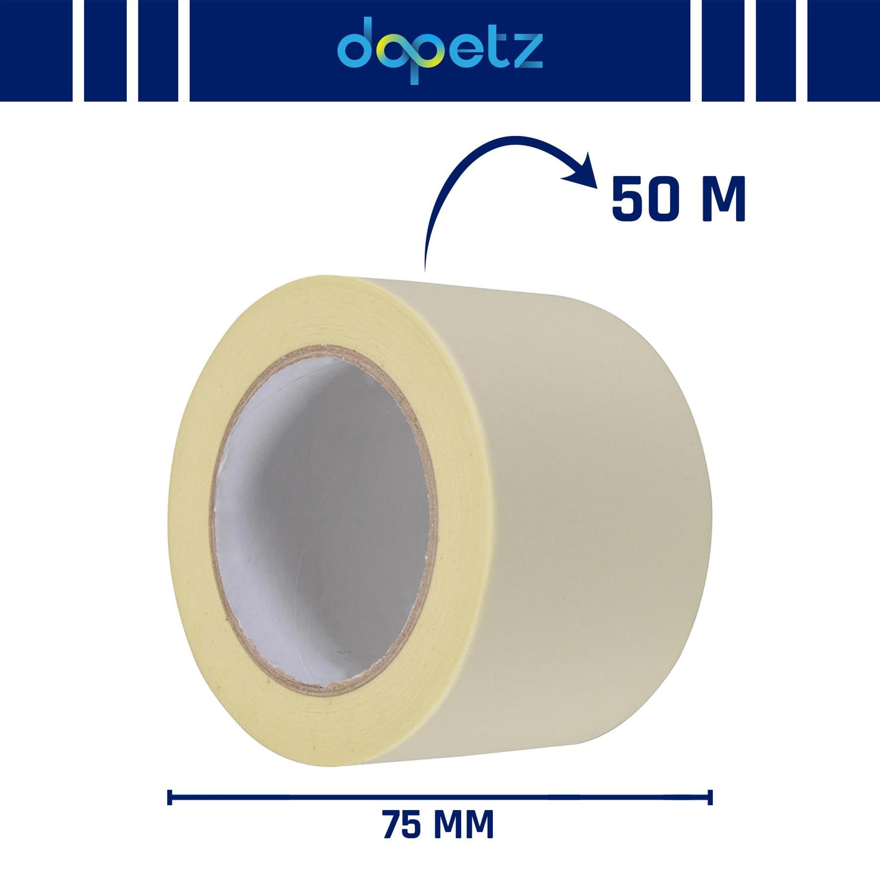 Dapetz ® Taśma maskująca, normalna taśma malarska, 75 mm x 50 m, taśma maskująca do wewnątrz, na zewnątrz, do malowania, samoprzylepna taśma malarska, taśma maskująca do dekoracji ścian modeli (biała)