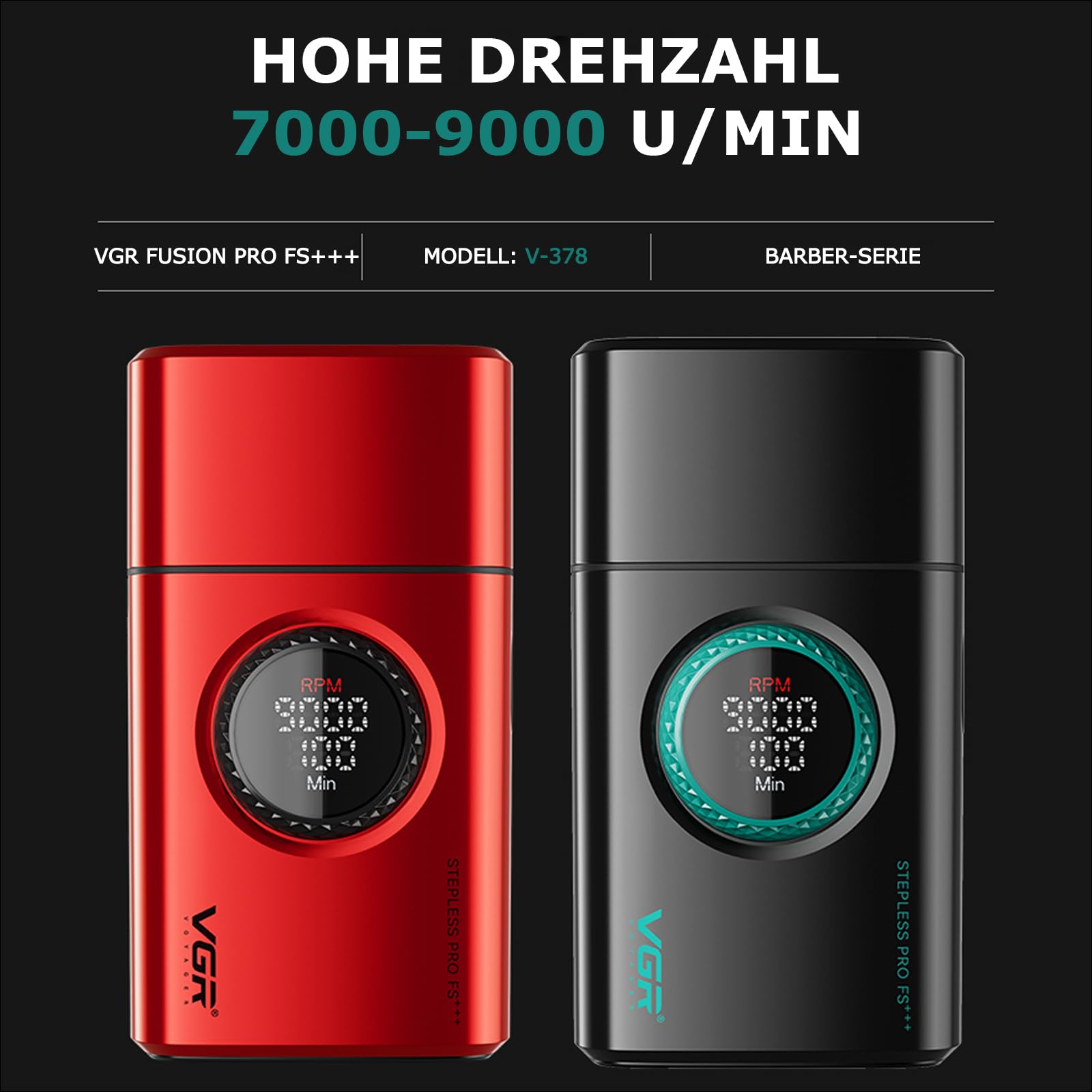 VGR 378 Folienrasierer für Männer, Dreifacher Scherfolie Rasierapparat, Kabelloser Elektrorasierer Rasierer Herren Zero Gap Skin, 9000 U/min, LED-Display (Rot)