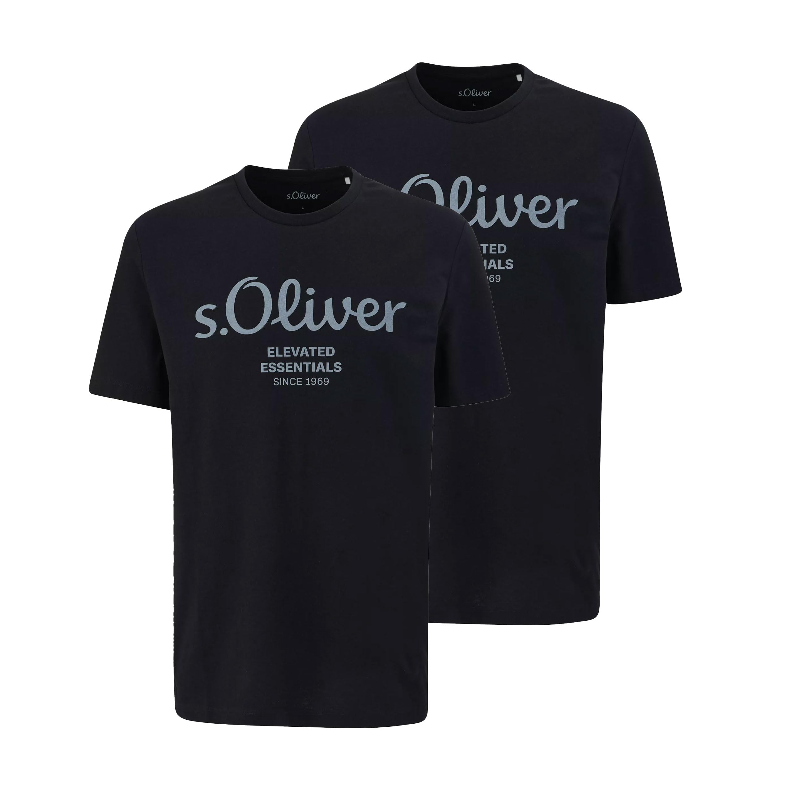 s.Oliver Herren T-Shirt mit Logodruck (DE/NL/SE/PL, Alphanumerisch, XXL, Regular, Regular, 2 x schwarz)