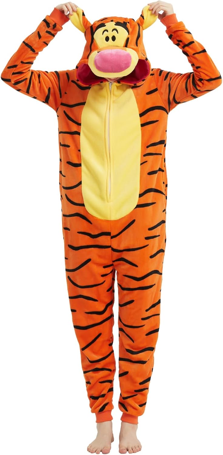 SWEETXIN Adult Onesie Halloween Cosplay Plush Flannel Hooded Pajamas Costume Loungewear
