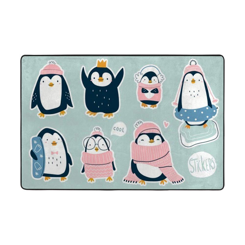 Tapis de salon pingouins 152×99cm en velours corail premium haute densité