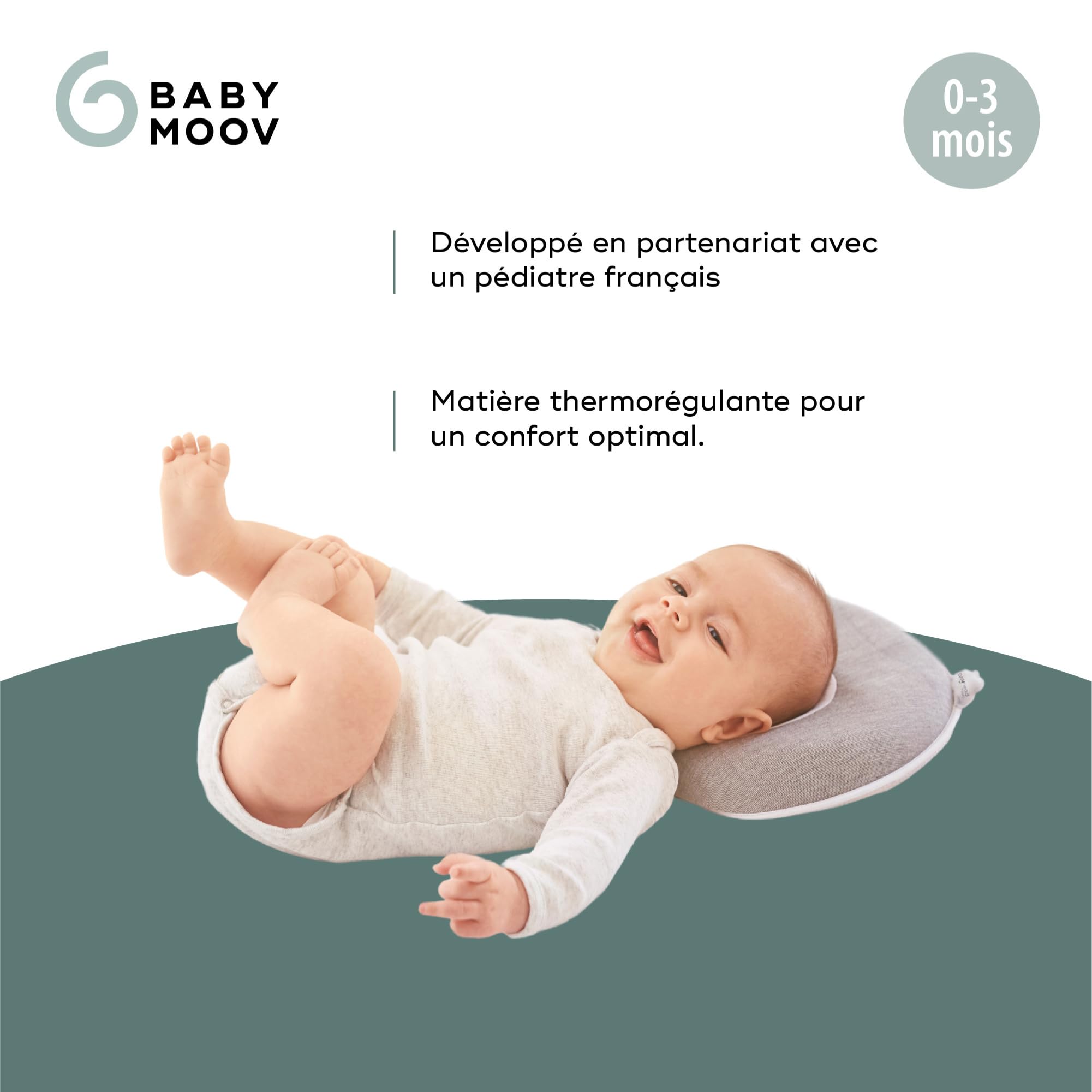 Babymoov Cosyhead Fresh Smokey, cuffia ergonomica e traspirante per bambini, made in Europe