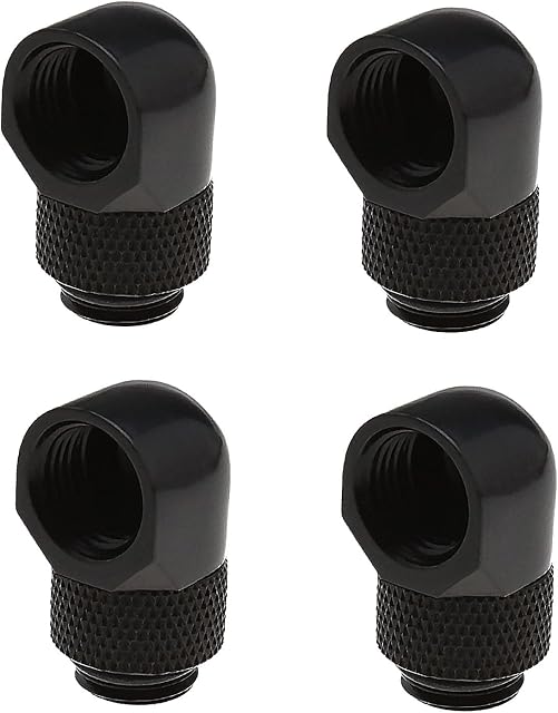 The Lord of the Tools 4x 90 Degree G1/4 Thread Elbow Tube Fitting Connector Chrome Plated Brass for PC Water Cooling System Soft and Hard Pipe