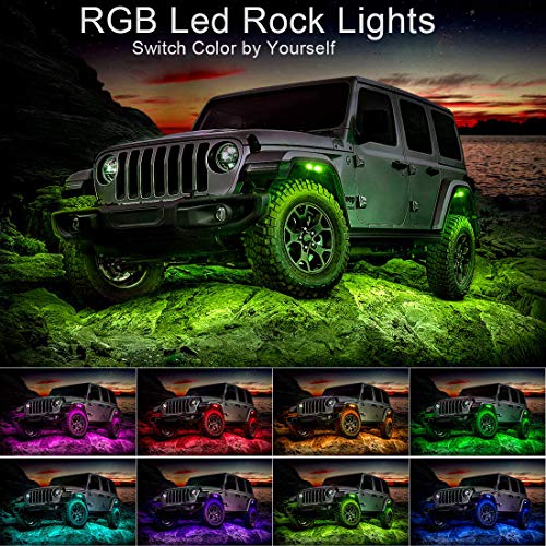 Opp Ulite Led Rock Lights, Rgb Color, App Control, Diy Color Timing Music Flashing Mode, Exterior Underglow Light, For Jeep Offroad Trucks Utv Suv Atv Motorcycle Boats Rzr, 8Pc Pack #TOP1
