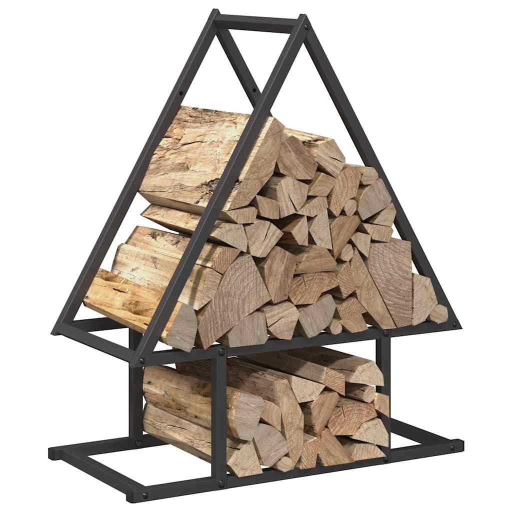 Brennholzregal Schwarz aus kaltgewalztem Stahl 50x25x60 cm, robuster Kaminholzhalter mit 100 kg Traglast, Holzregal für Garten, Terrasse, Wohnzimmer und Ofen