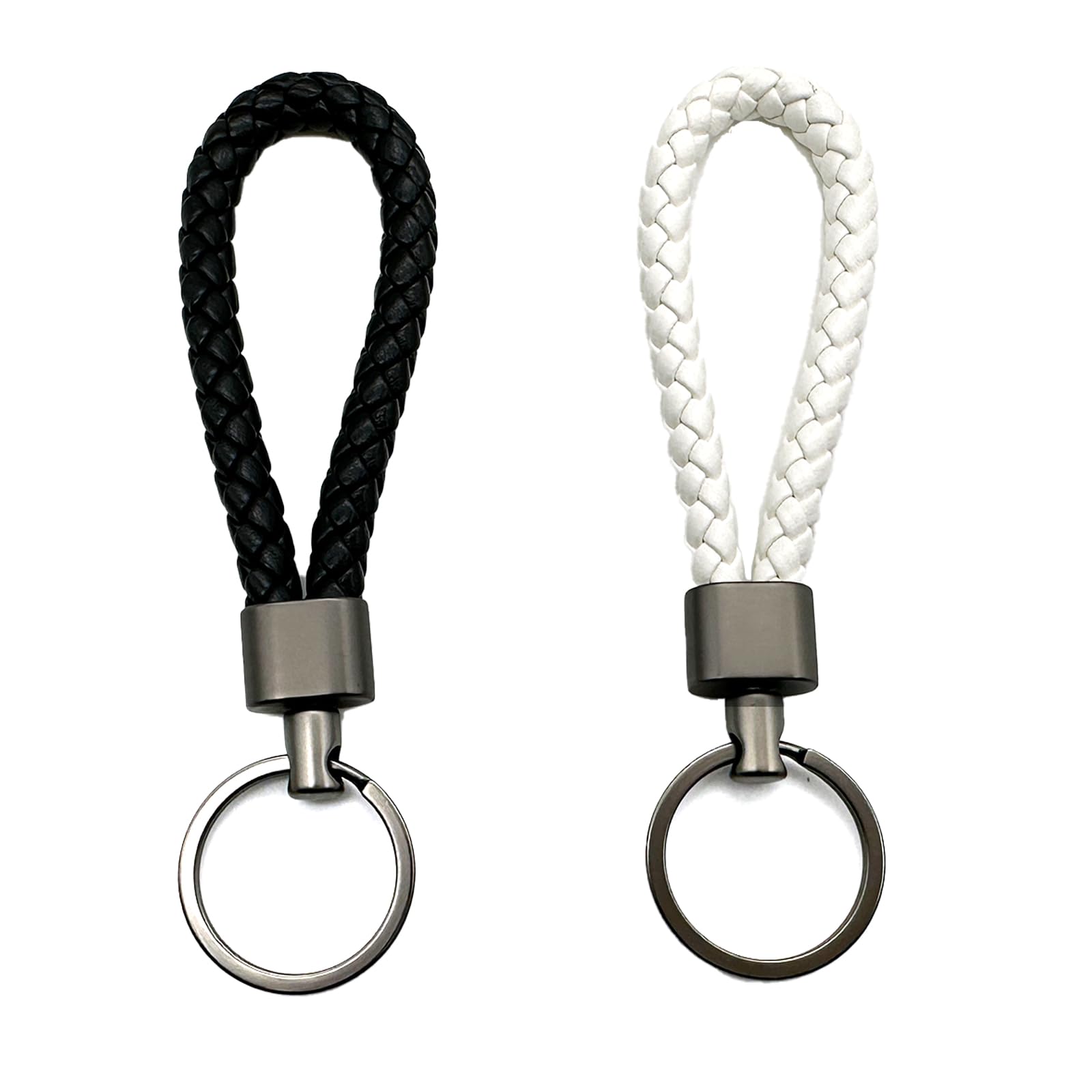 VoxifyMe2 Pcs Handwoven Braided Leather Keychain, Keychain Straps for Men and Women, Metal Keyring for Home Car Keys