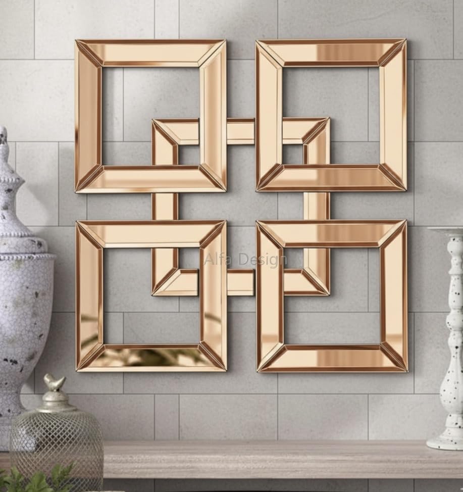 ALFA Design Square Brown Wood Frame Bathroom Mirror, 24''x24'' Modern Vanity Mirror for Wall, Waterproof Slim Deep Frame, HD Tempered Glass Mirror for Living Room, Bedroom, Entryway, Rustic, Farmhouse-image-16