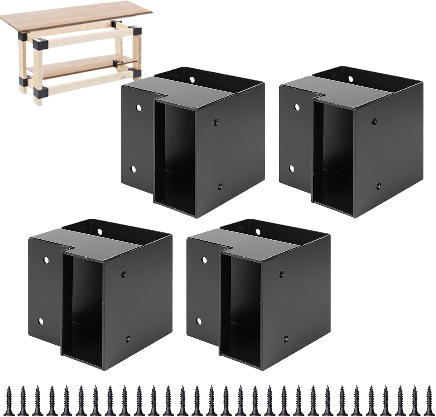 Workbench Bracket Kit, Heavy Duty Steel Workbench Kit for 2x4 (Actual 1.5"x3.5") Wood, 3-Way Right Angle Corner Bracket for Custom Work Bench Table Shelving - 4 Pcs Black