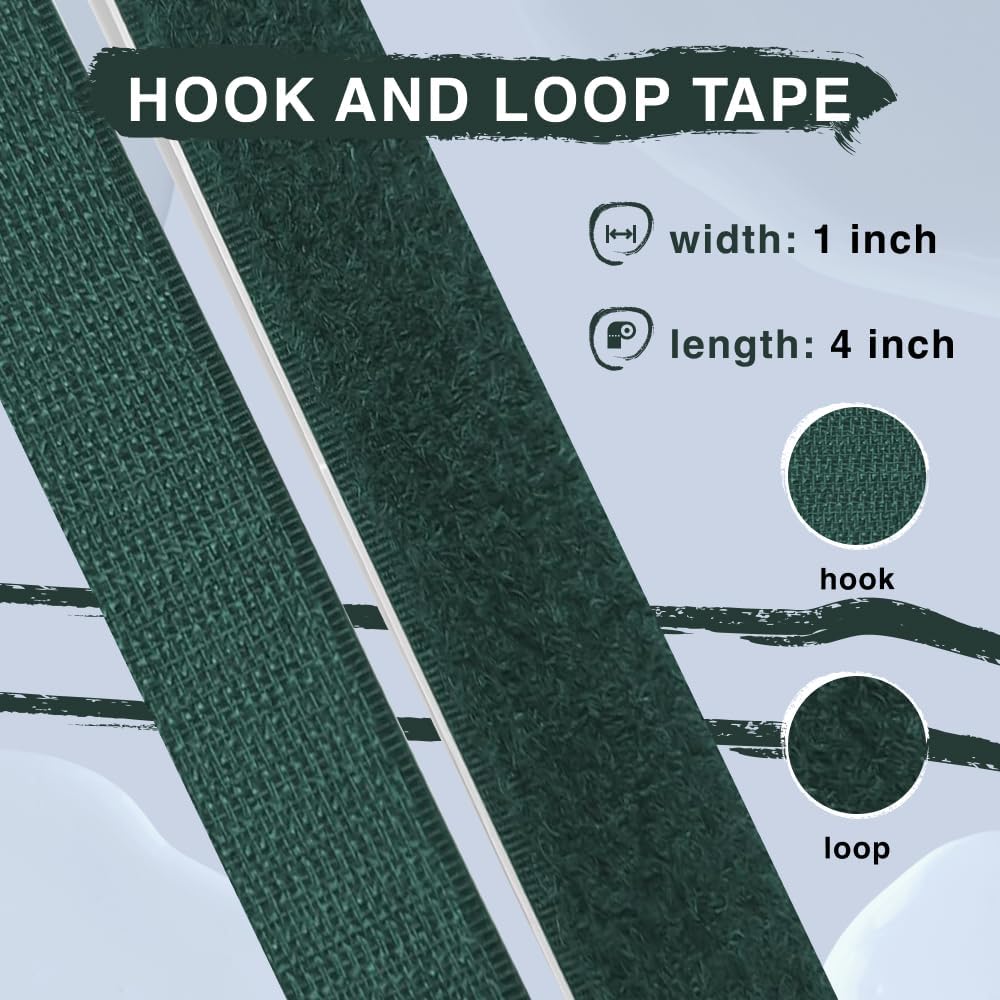 Sets of 15 Green Hook and Loop Strips with Adhesive 1'' x 4'' Nylon Strong Sticky Back Straps Fabric Heavy Duty Strips with Adhesive Ideal for Home Organizer Office School Decoration Craft DIY
