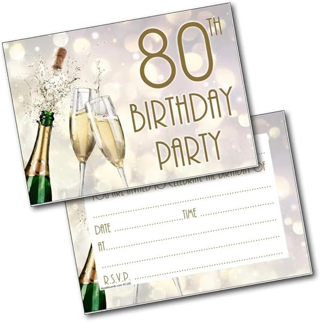doodlecards 80th Birthday Party Invitations Age 80 Male Mens Female Womens Pack 20 Invites