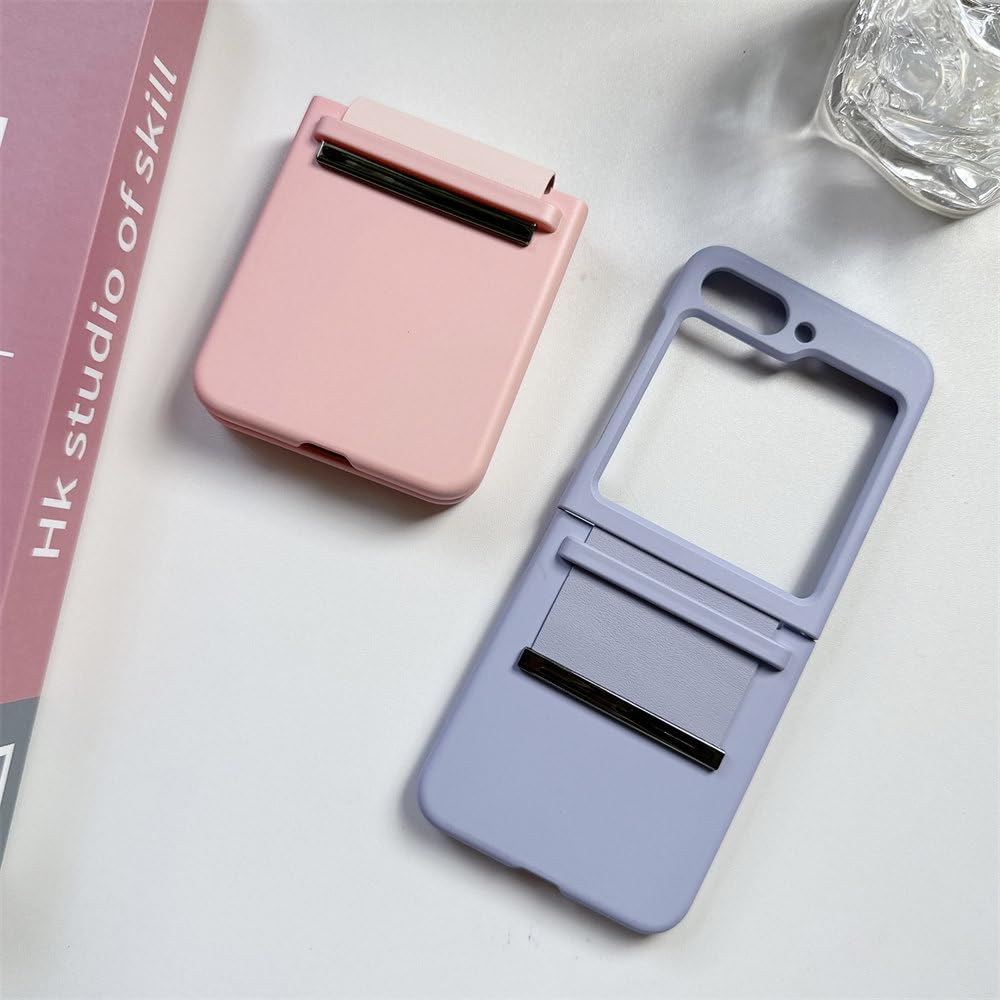 Funda de teléfono Plegable Mate con bisagra de Pulsera de Cuero para Samsung Galaxy Z Flip 5 4 3, Carcasa Trasera Dura de PC a Prueba de Golpes, Color Morado, para Z Flip 5