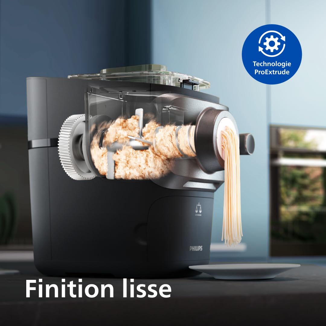 Philips Machine à Pâtes Série 7000 - Technologie ProExtrude, Pasta maker avec pesée automatique, 8 formes, Nettoyage Facile, Jusqu'à 8 Portions, 200W, Noir (HR2665/93)