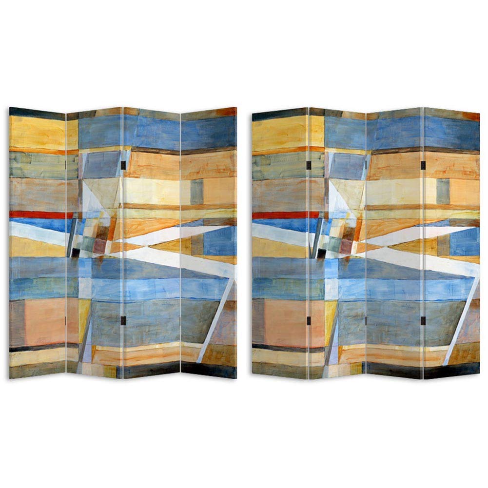 BAKAJI Paravento Separè 4 Pannelli Struttura in Legno Rivestimento in Tela con Stampa Fronte Retro Quadro Astratto Divisorio Richiudibile Pieghevole Design Moderno (180 x 160 cm 4 Pannelli)