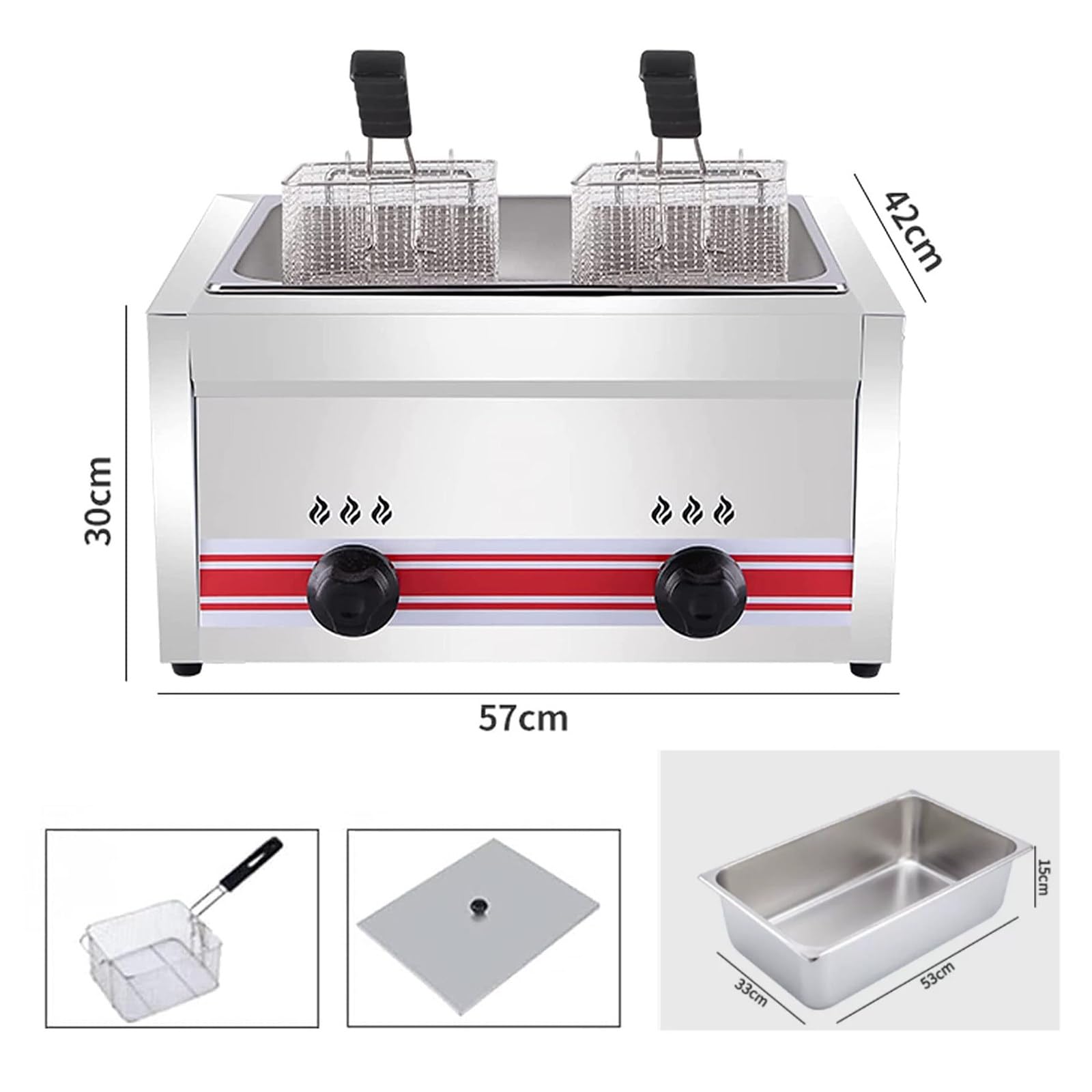 Freidora Gas Industrial, 20 L Freidoras con Cestas Grande, freidora de GLP de acero inoxidable para potencia de fuego en casa y comercial, ajustable, para pescado,SingleCylinder20L*1