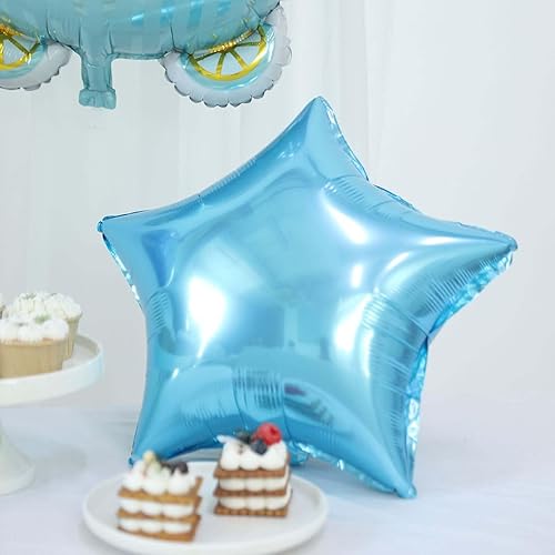 Miniatura 7 de Tableclothsfactory Juego de 5 globos de aluminio Mylar azul/blanco para baby shower, ramo de globos redondos y para cochecito de bebé con cinta,