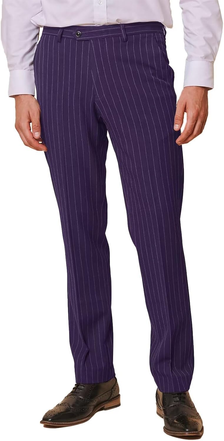 Men’s Slim Fit Stripe Classic Fit Tuxedo Pants for Men Expandable Waistband