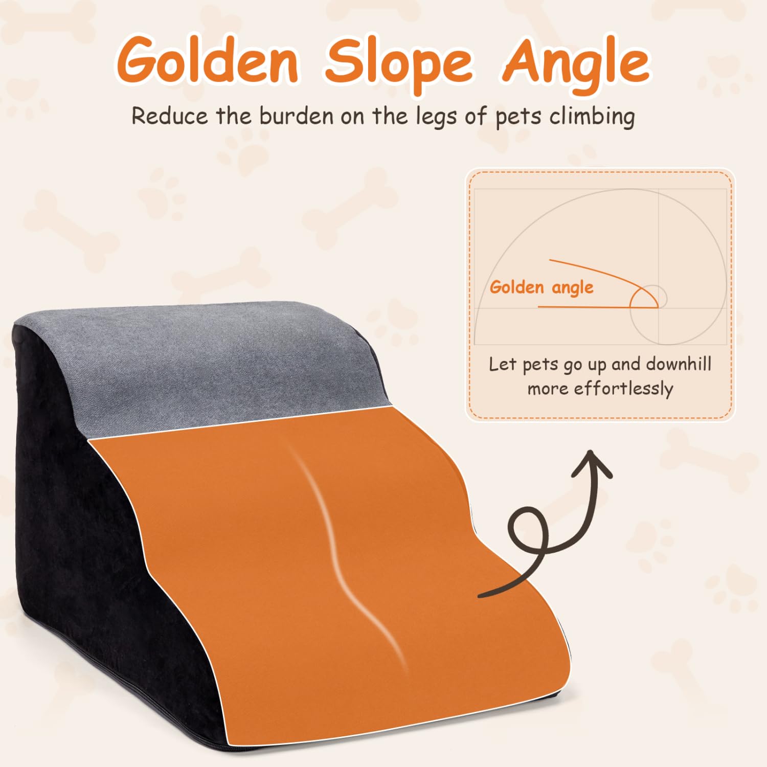 Nobleza Escalera para Perros Pequeños, Escaleras para Mascotas de Espuma para Cama y sofá, Rampa para Perro con Funda Lavable y Fondo Antideslizante, Ligera, 35x56x40cm, 3 Peldaños, Gris