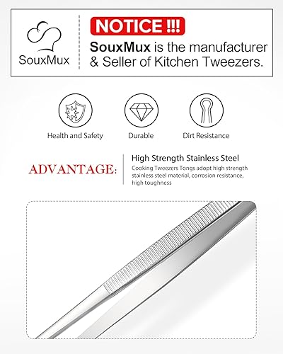 Miniatura 4 de 2 piezas de pinzas de cocina de 30 cm con puntas dentadas de precisión, pinzas de chef profesionales de acero inoxidable, herramientas de cocina