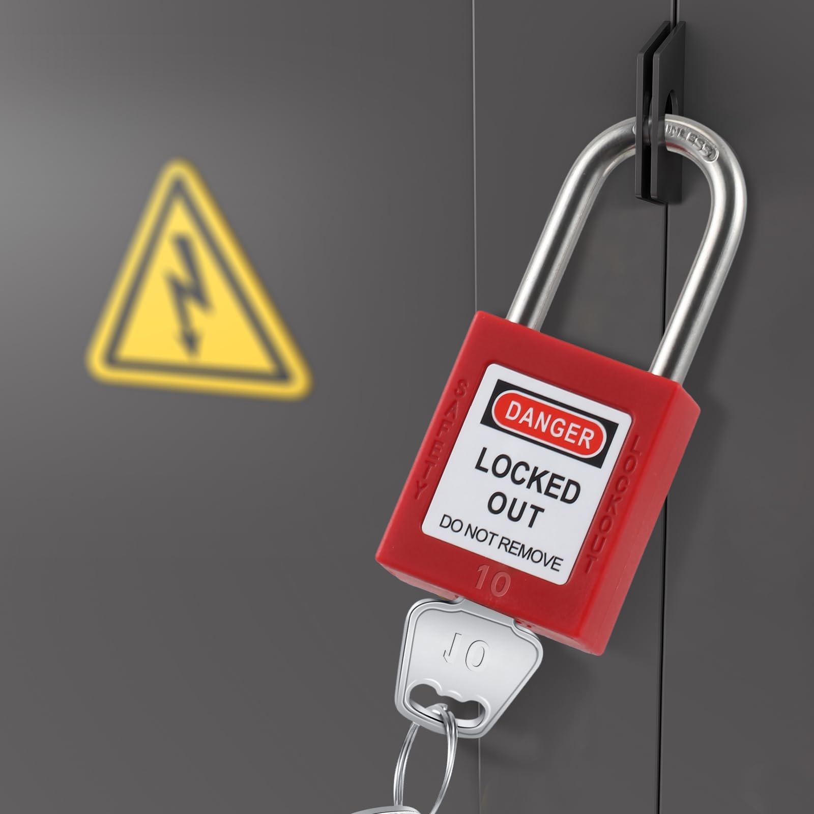 Landhoow Juego de 12 candados de bloqueo con diferentes llaves de seguridad, 2 llaves por cerradura, candados con etiqueta para estaciones de bloqueo eléctrico y kits de dispositivos (rojo)