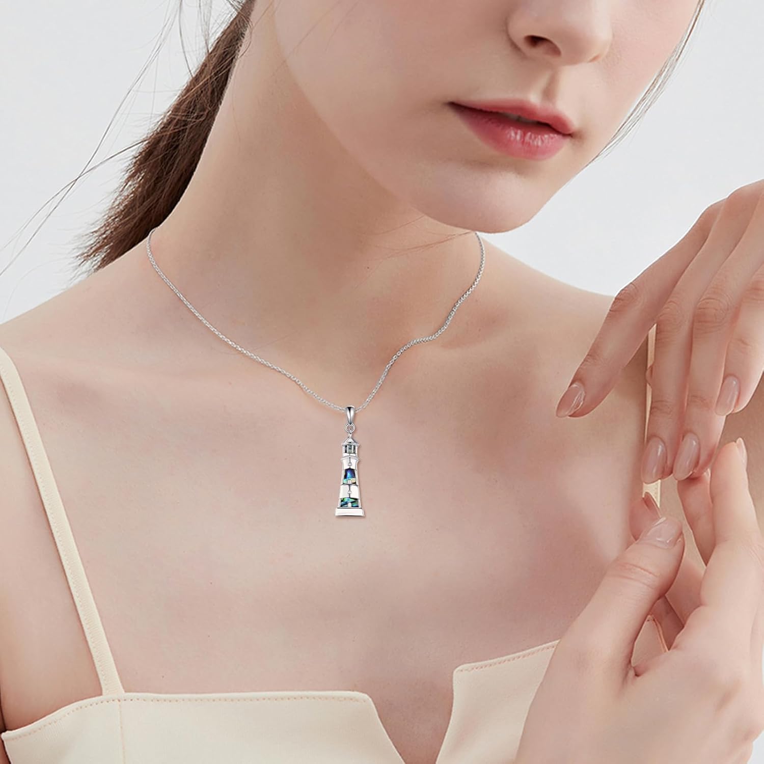 Lighthouse Gifts 925 Sterling Silver Lighthouse Abalone Shell Pendant Necklace Birthday Jewelry Gift for Women Friend - Image 4