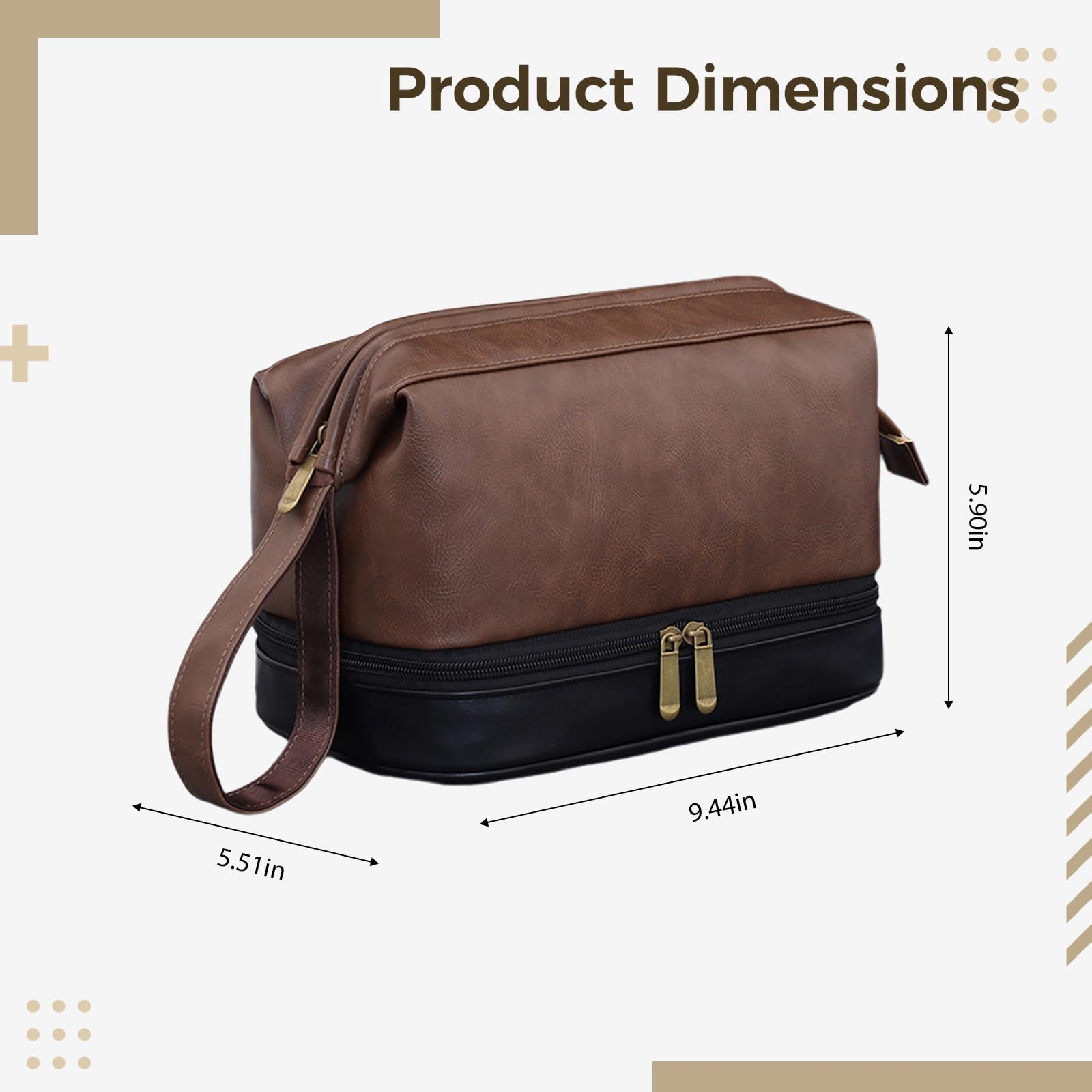 Trousse de Toilette en Cuir PU, kit de Rasage à Double Compartiment avec séparation Sec Humide, Grande Trousse de Voyage déperlante pour déplacement Pro, Vacances et Rangement de Toilette