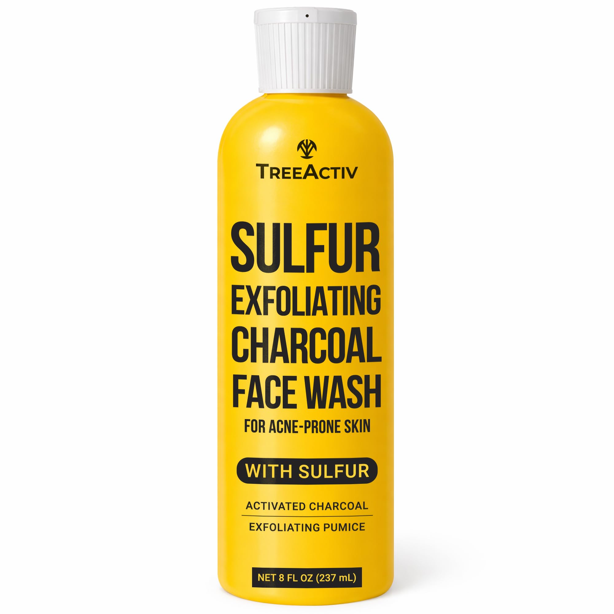 Sulfur 10% Exfoliating Charcoal Acne Face Wash, 8 Fl Oz, Face Wash for Men & Women, Sulfur Acne Wash for Acne, Activated Charcoal & Pumice, Foaming Daily Women & Men's Face Wash