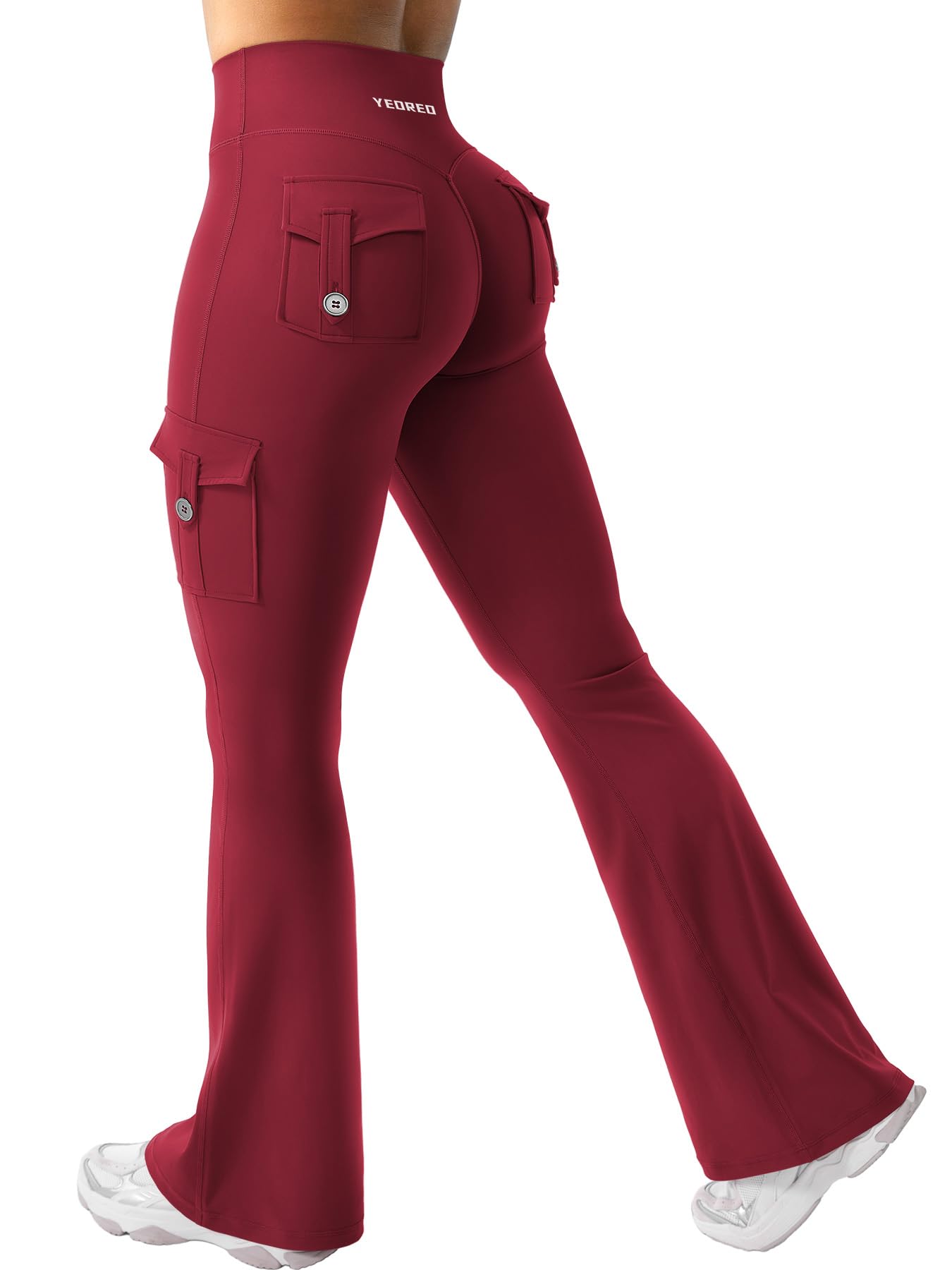 YEOREO CoreFlex Damen Flare Leggings mit 4 Pockets Invisible Scrunch Butt Sport Leggings High Waist Schlaghosen Workout Seamless Push Up Blickdicht Yoga Gym Legging