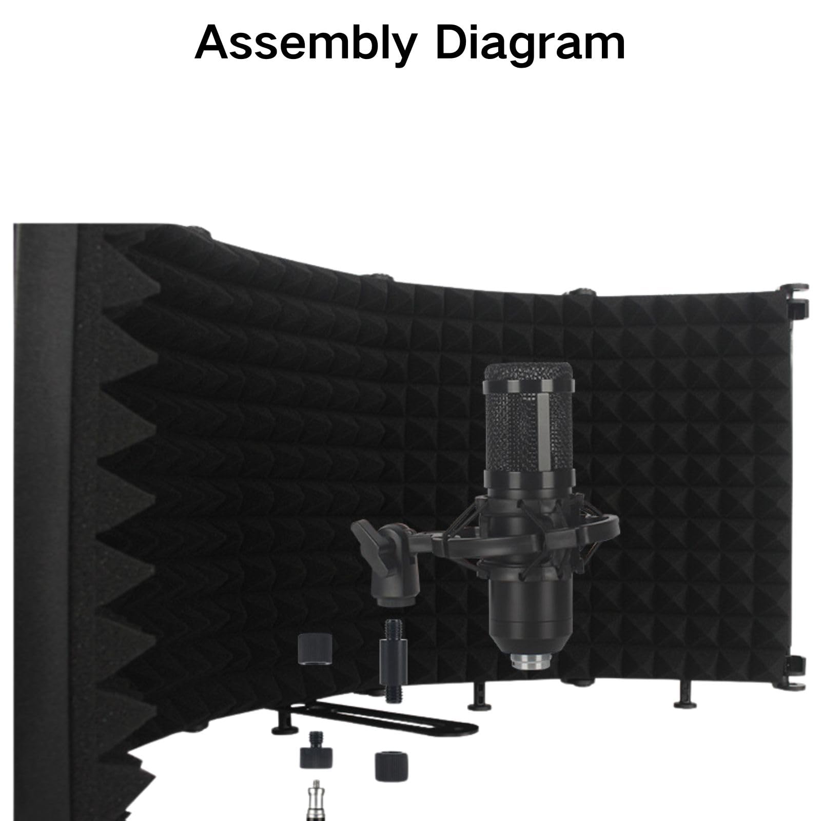 Scudo isolante per microfono, 5 pannelli con filtro pop e treppiede, schiuma assorbente per filtrare la voce, per podcast, studio e la maggior parte delle apparecchiature di registrazione microfoni a