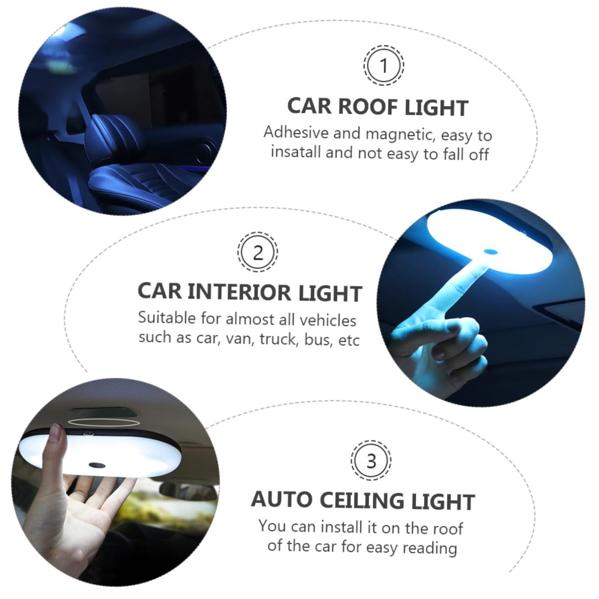 OUNONA 3piezas Luz Led De Techo para Coche Iluminación Interior Plafón Práctico para Lectura y Almacenamiento para Autos Furgonetas y Camiones