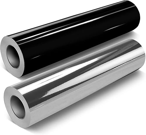 VViViD DECO65 - Paquete de 2 rollos de vinilo para manualidades, cromado, plateado brillante y negro brillante, paquete de 2 rollos (7 pies x 11.8