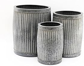 My Square Mile Galvanised Tub Planters Large Metal Round Ribbed Dolly Garden Drum Flower Pots (Small 21Litres)