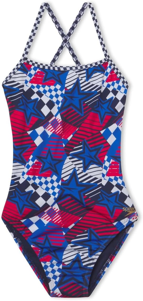 Speedo 80023991533230 Printed Double X Back 1Pc Overdrive-True Cobalt 30