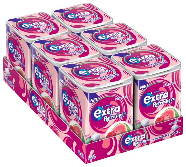 Extra Refreshers Kaugummi zuckerfrei Watermelon Raspberry Gum 6 x 35 Dragees Großpackung Chewing Gum Xylitol Kaugummi ohne Zucker (210 Dragees)