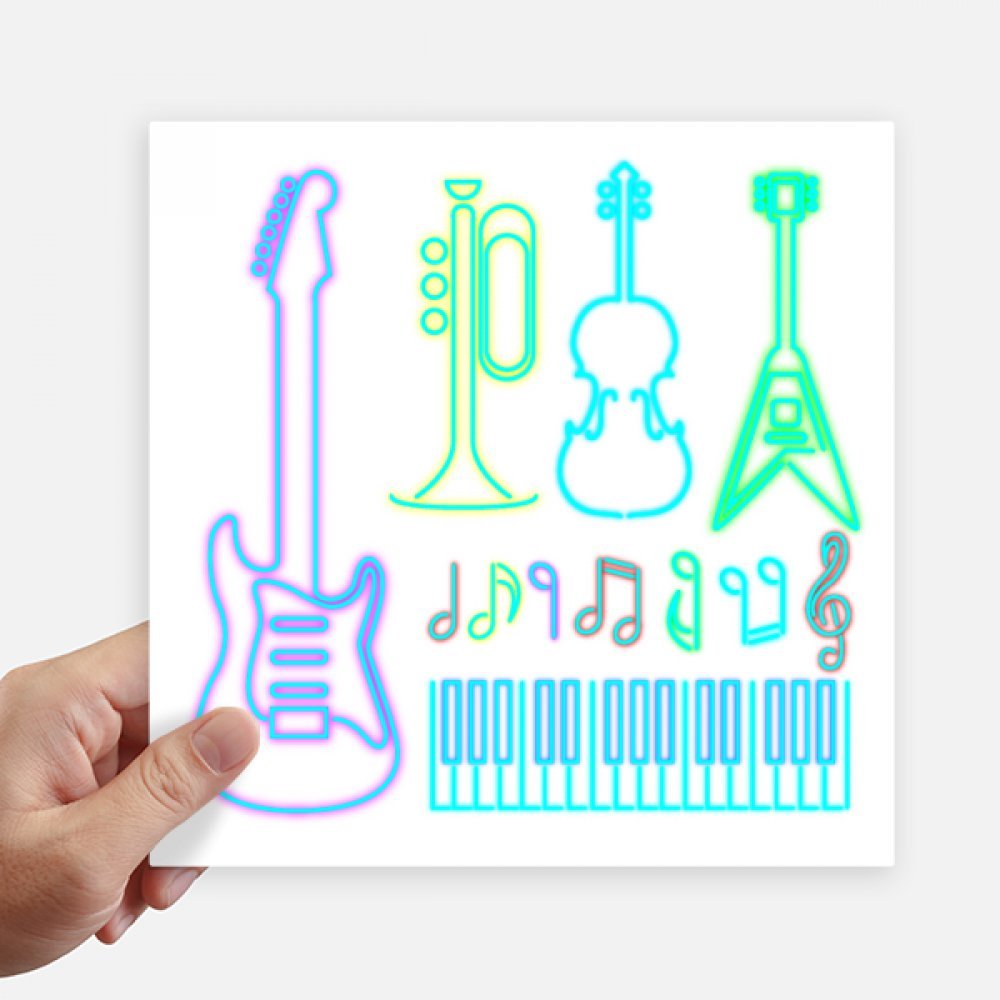 Pegatinas de Guitarra de Neón Cuadradas de 20 cm para Pared y Maleta 4 Piezas