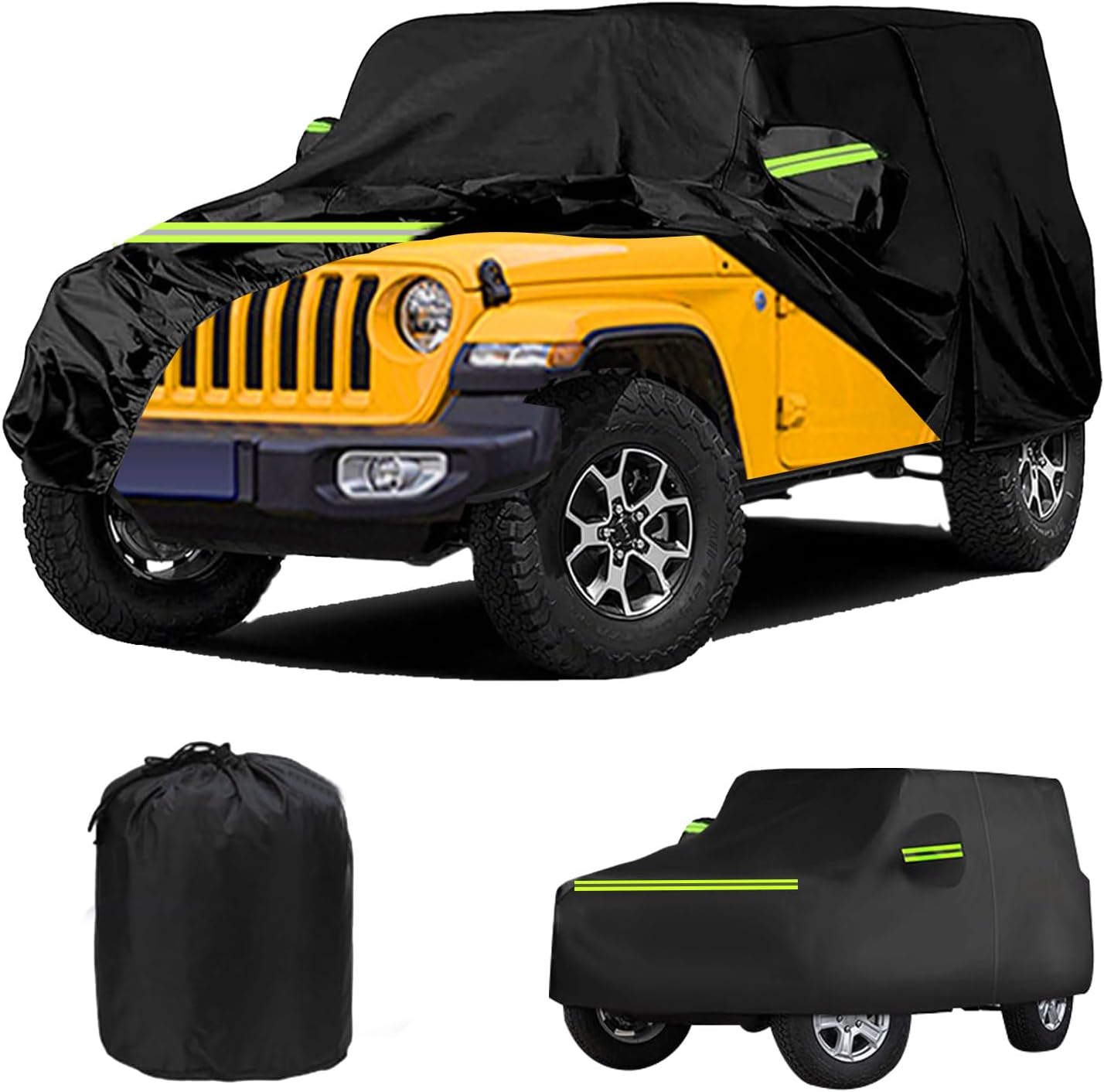 Waterproof Car Cover for J-eep Wrangler 4 Door 1987-2026, Outdoor Waterproof Sun Rain Snow Hail Protection with Driver Door Zipper for J-eep Covers Fits JK JL TJ YJ CJ