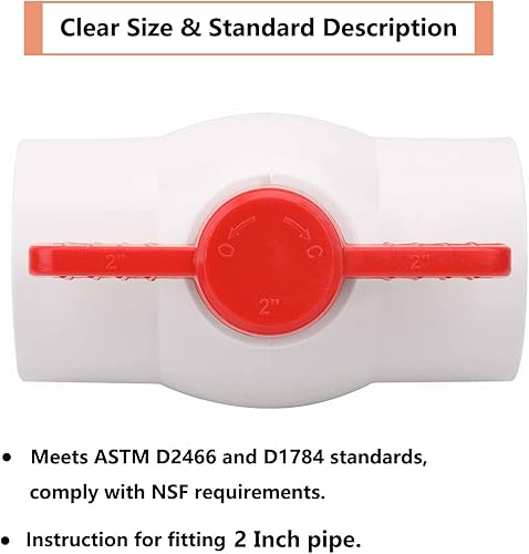 Miniatura 3 de Válvula de bola de PVC de 2 pulgadas con mango en T rojo para líneas de suministro de agua fría sistema de montaje de tubería de riego zócalo x