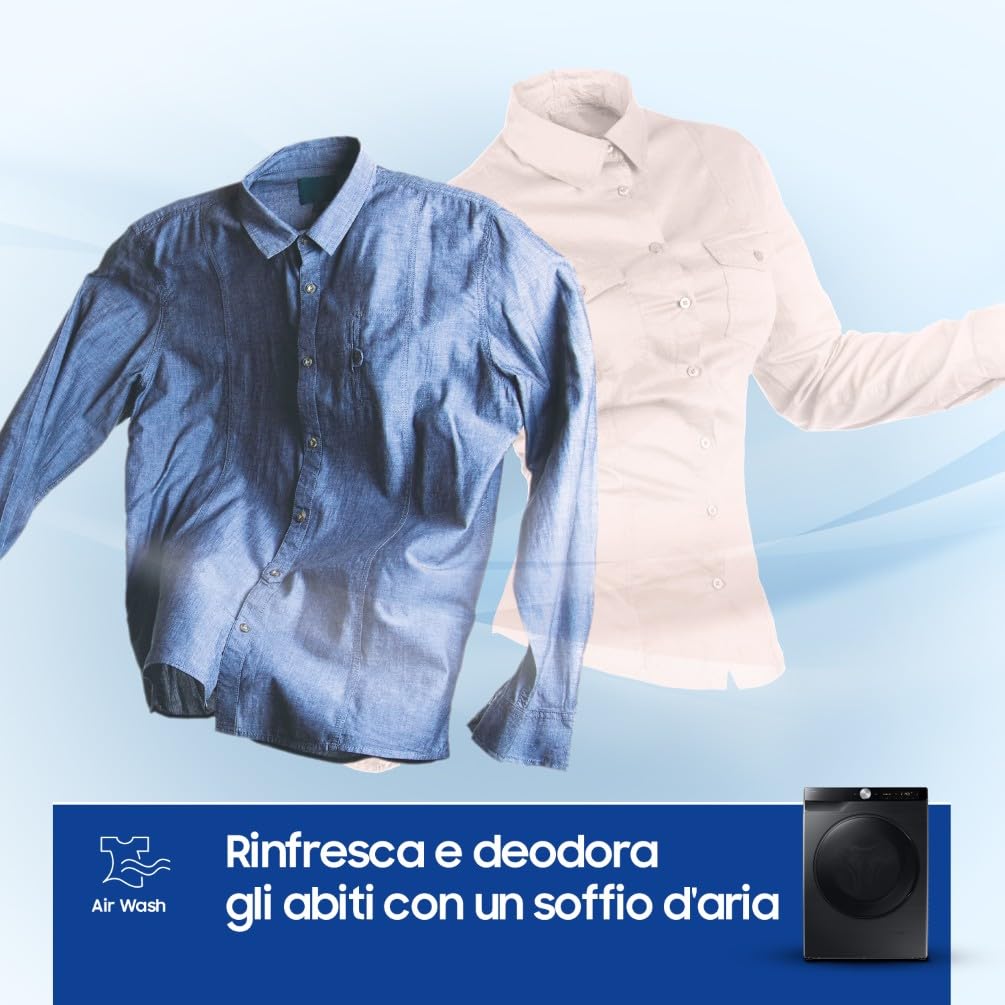 Samsung Lavasciuga Slim AI Control EcoDosatore WD90DG6G94BB, 9+5 kg, Wifi, Ecodosatore, AI Wash, Carica Frontale, 60L x 85H x 48P cm