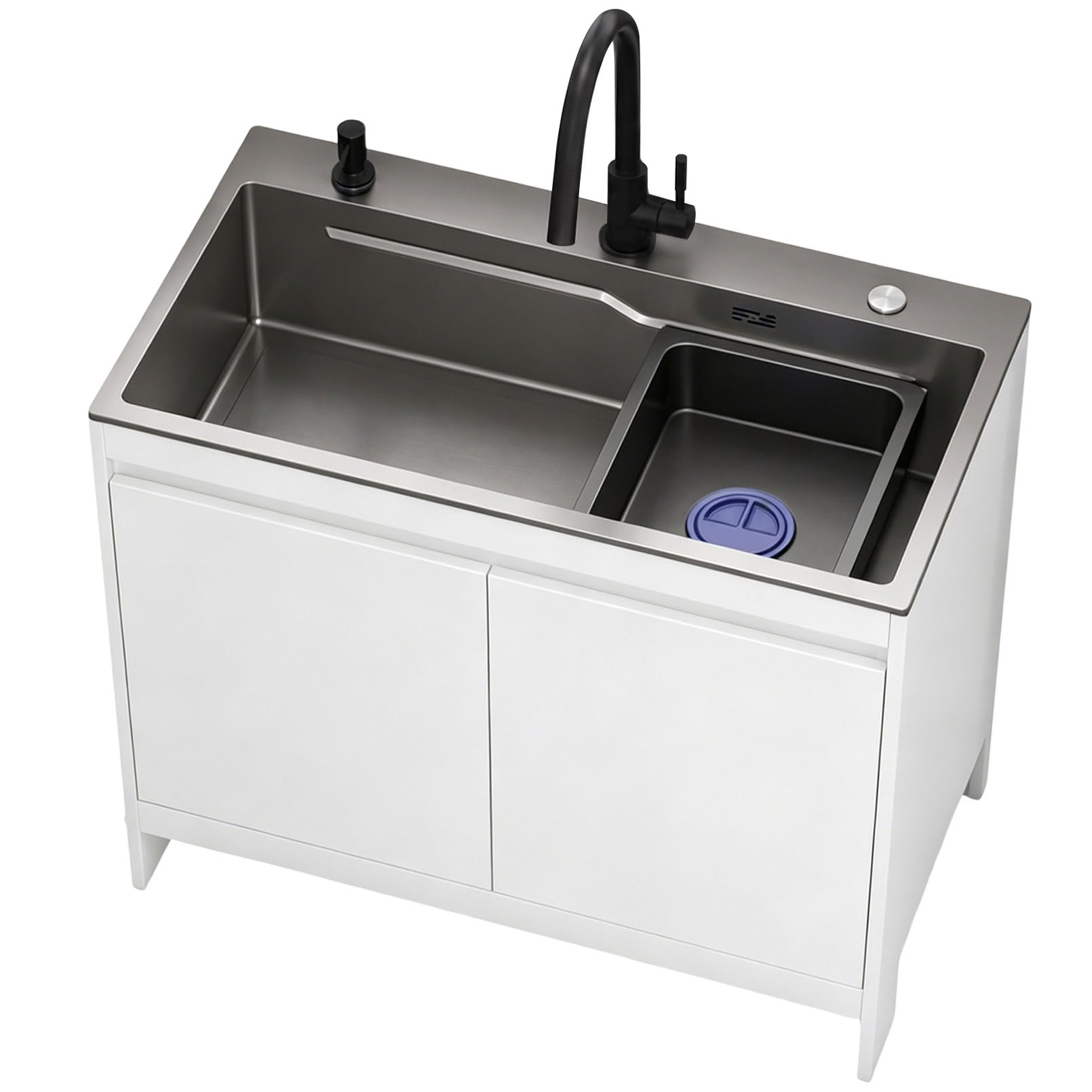68cm Mobiletto Lavatoio per Lavanderia Interno ed Esterno, Lavello in Acciaio Inox 304 con Mobile in Alluminio Impermeabile, Lavabo con Bacino Rimovibile, Miscelatore e Kit di Scarico Completo