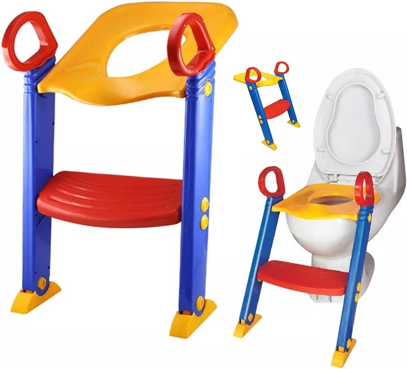 Kids Foldable Potty Trainer Seat with Step Ladder, Multicolour | Size: 37 x 58 x 36 cm | Helps Learning to use the Toilet Fun, Easy and Safe |