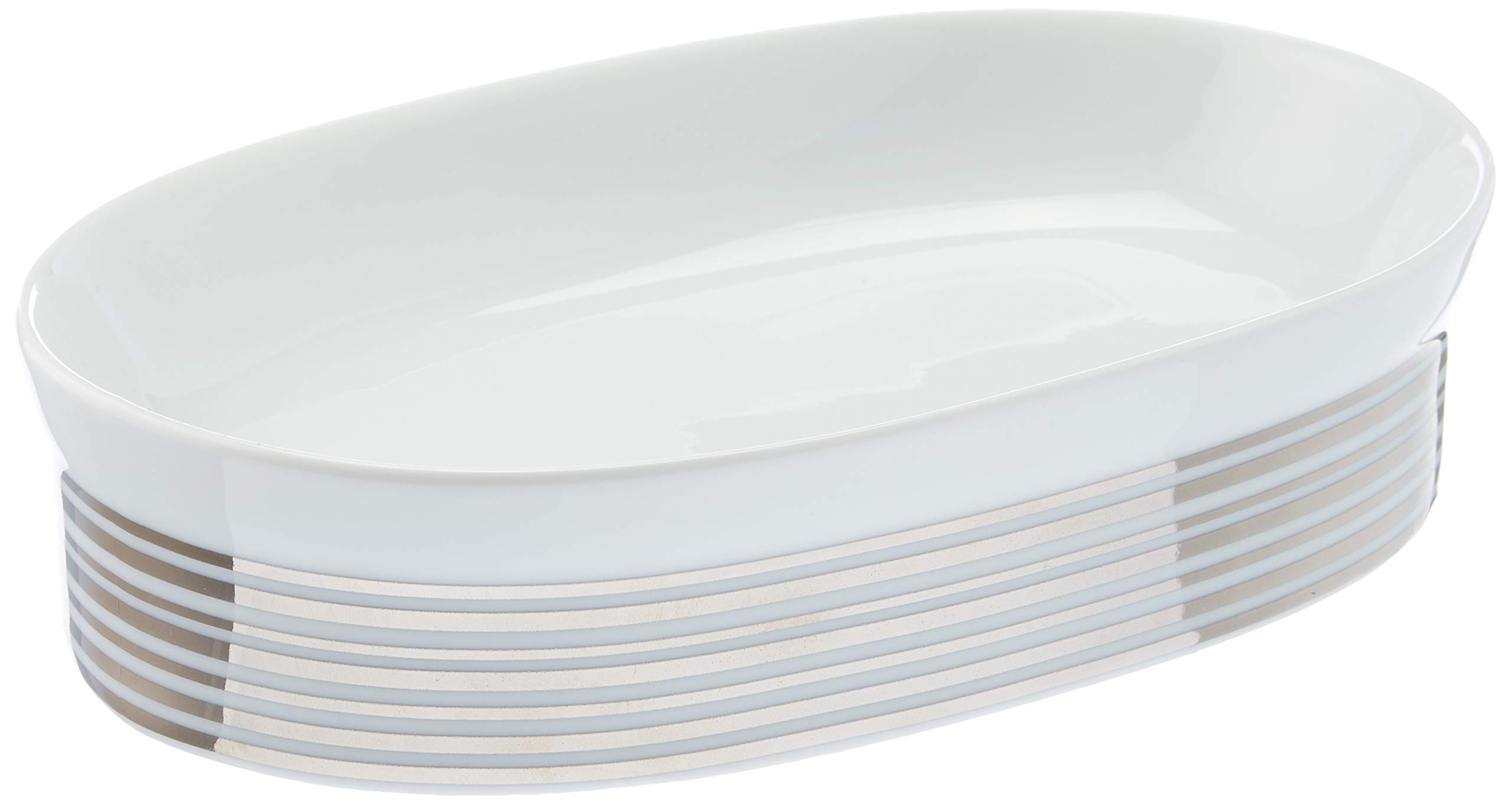 Spirella Desktop Accessory Oval Storage Box Silver 1206737, White, Standard
