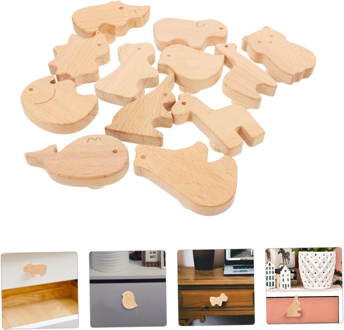 12pcs Cute Wooden Animal Drawer Knobs Pull Handles for Boy Girl Furniture Easy Installation with Screws for Dressers Cabinets and Nurseries