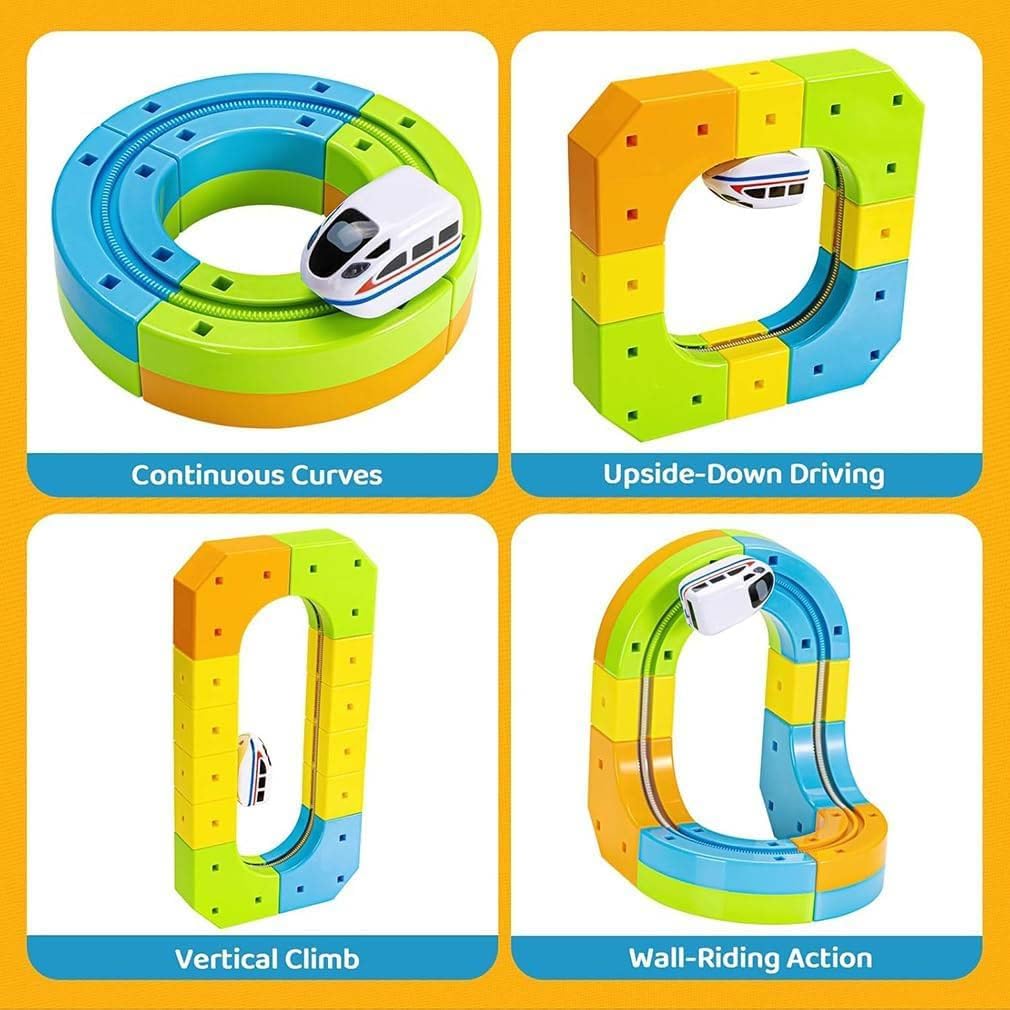 Clickrail Circuit De Train Magnétique Flexible – 68 Pièces, Loopings 360°, Défie La Gravité, Recharge USB – STEM, Dès 4 Ans