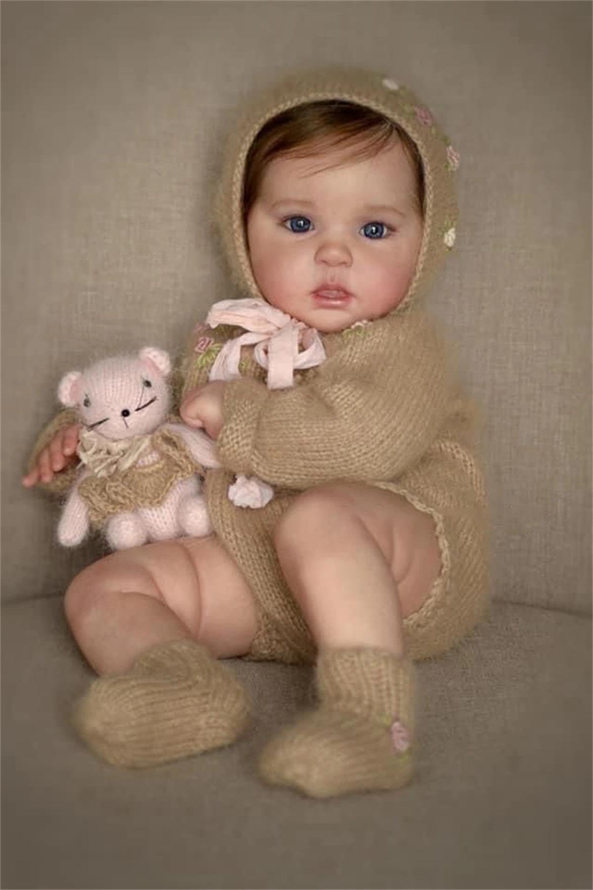 Zero pam Lebensecht Reborn Baby Mädchen Augen Offen, 50CM Realistisch Baby Puppe Mit Haaren, Lebensecht Reborn Toddler Mädchen Puppen, Lebensgroße Babypuppe Weichkörper Mit Zubehör
