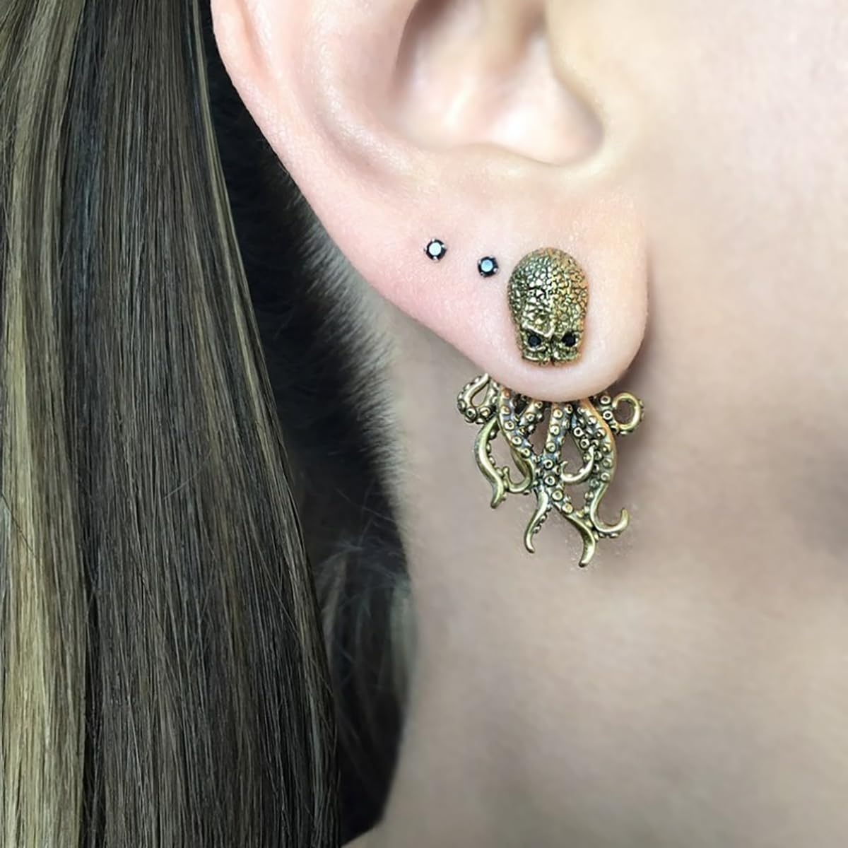 Vintage Gothic Octopus Earrings Punk Style Octopus Dangle Earrings Decapitation Splicing Octopus Stud Earrings Goth Earrings Halloween Christmas Biker Party Jewelry Gifts for Men Women - Image 2