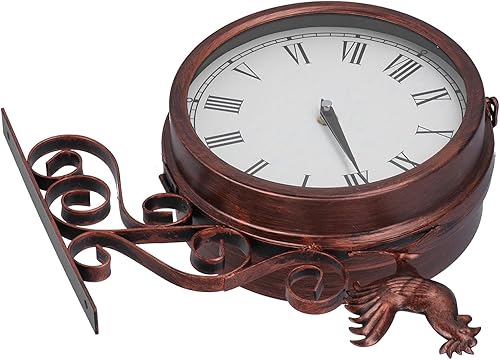 Miniatura 6 de Fydun Iron Forged Wall Clock Double Sided Antique Wall Clock Round Roman Numeral Wall Clock for Home Garden Wide Range of Uses