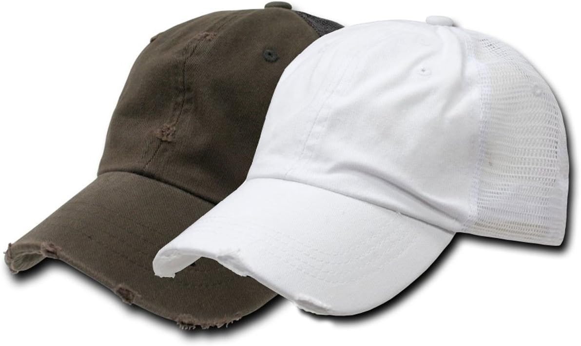 DECKYCombo 2pk Vintage Mesh Caps Baseball Cap (Adjustable, White with Chocolate)