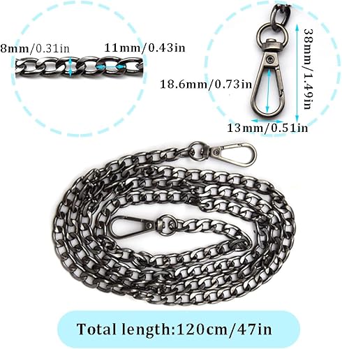 Miniatura 9 de Hocansen 2 correas de cadena para bolsos, cadenas, accesorios, correa de cadena plana de metal de 47 pulgadas, correa extraíble para bolsa con