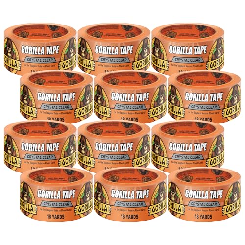 Image of Gorilla Crystal Clear Tape, 1.88 inch x 18 yd (Pack of 12) - Weather Resistant for Indoor or Outdoor Projects and Repairs