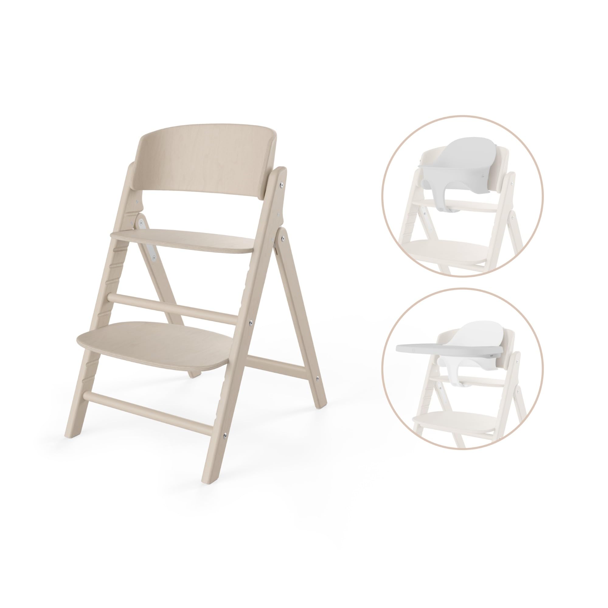 CYBEX Gold Chaise haute CLICK & FOLD, ensemble 3-en-1, réglable de la naissance à 6 mois jusqu'à 99 ans, utilisable dès la naissance avec le transat Gold, set bébé et plateau inclus, Light Natural